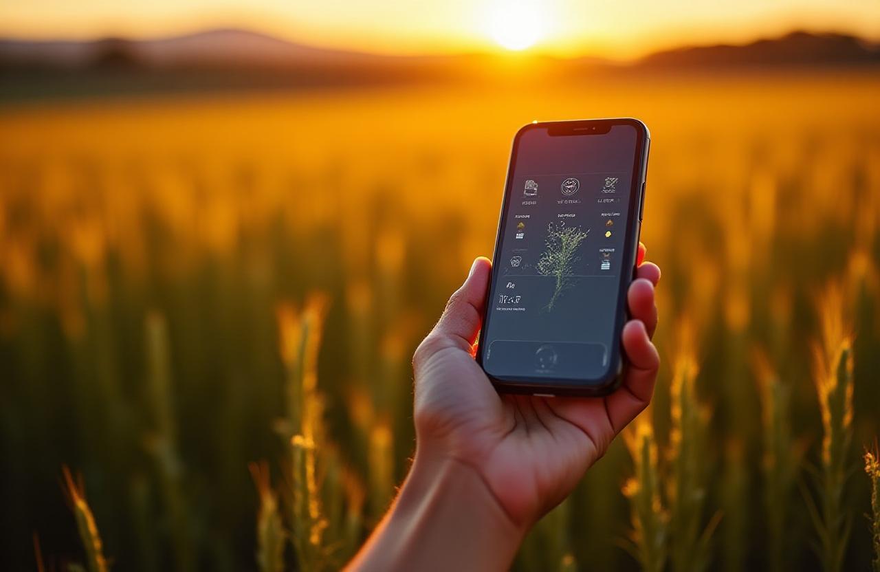 Close up of digital sensor data over a Canadian wheat field